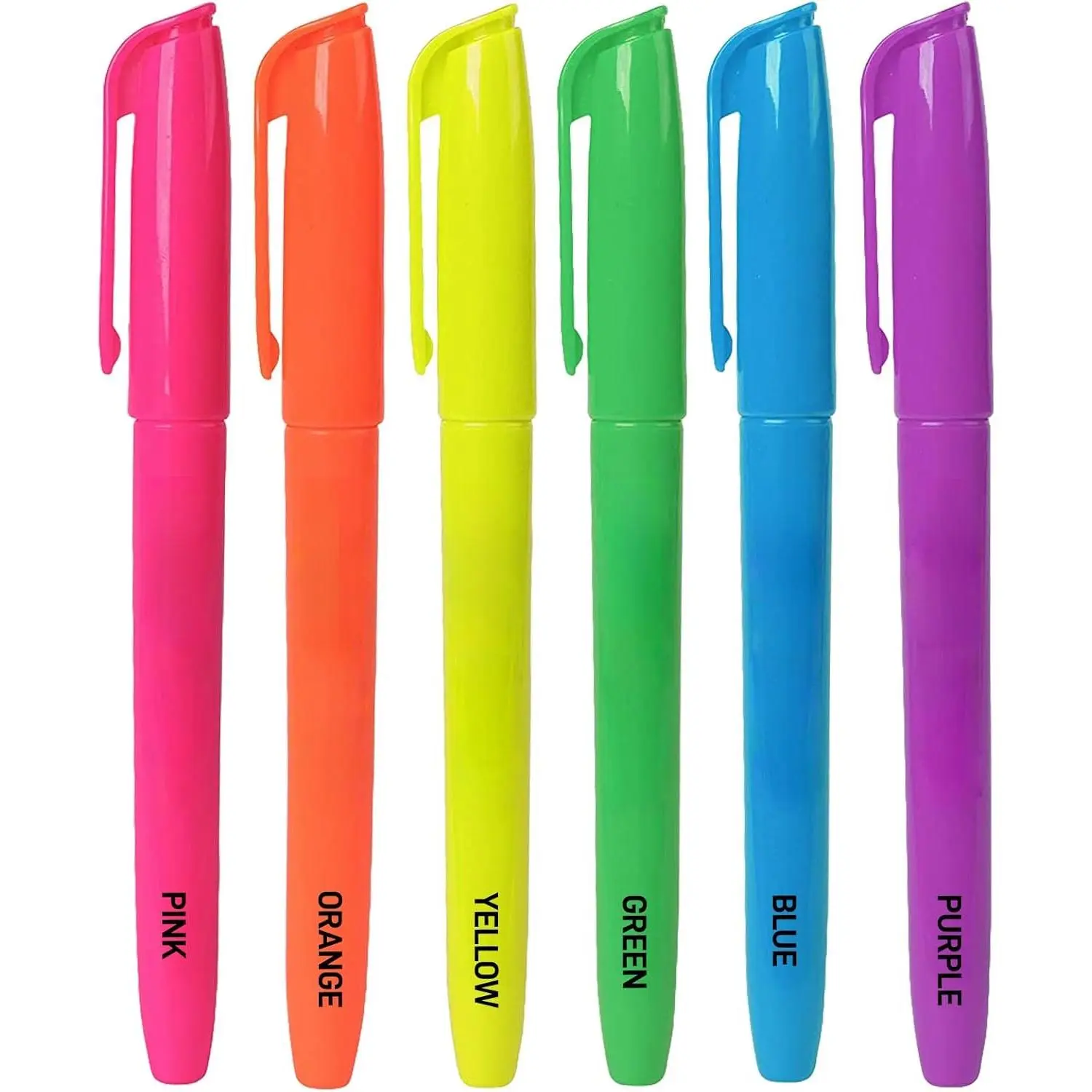 6 Pack Highlighters, Fluorescent  Colors, Quick Dry, Pen Style Chisel Tip highlighter marker, Smudge Free, Pocket Size