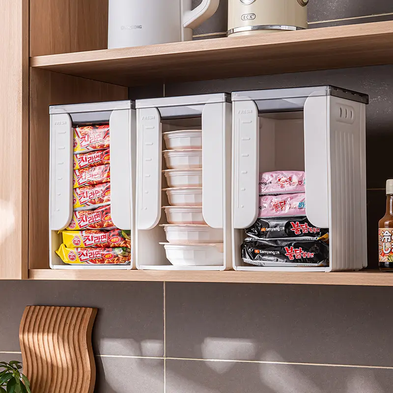 1PC Foldable Packaged Instant Noodle Storage Box With Push Design Space Saving Food Container Multipurpose Kitchen Upper Cabinet Organizer For Storing Bagged Noodles Pantry Food Arrangement Accessory