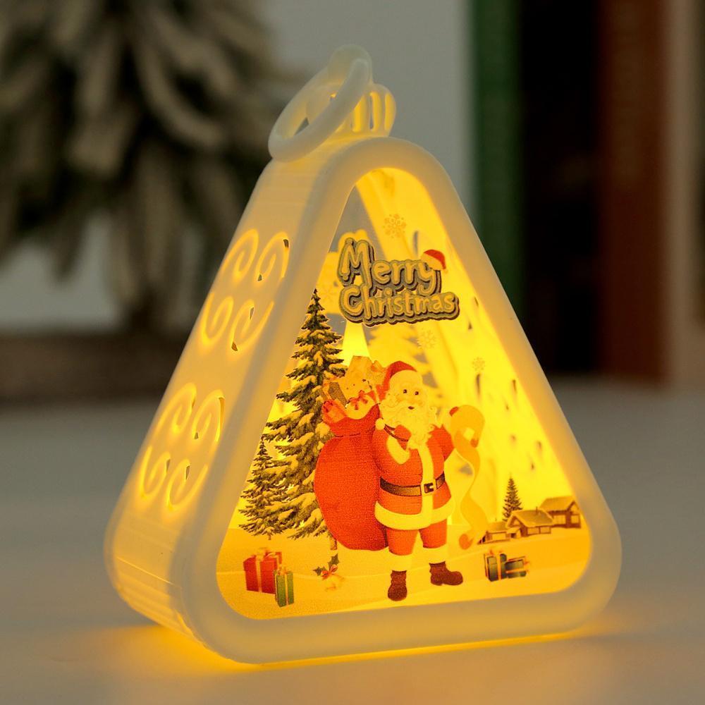 Christmas Triangle Lantern Plastic Santa Claus Snowman Tree Festival Lamp Mini Table Ornaments Home Decoration Party Scene Props
