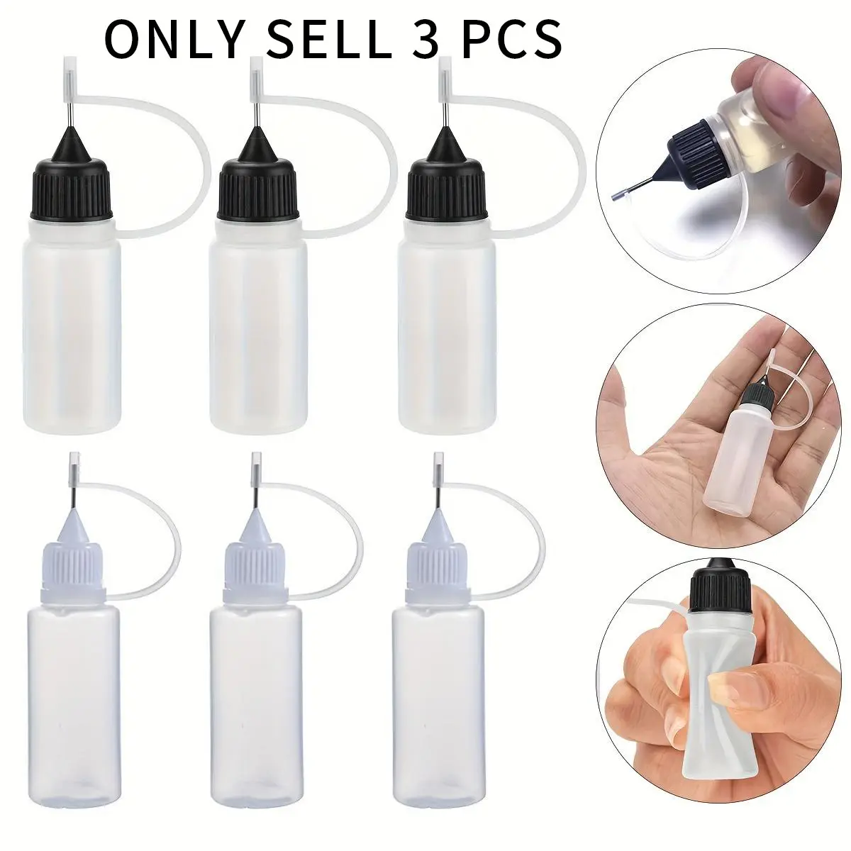 3 Pcs/Pack Precision Tip Applicator Bottles Liquid Dropper Bottles, 10ml 0.3 Ounce Translucent Refillable Design Plastic Bottles for Beauty Makeup Tools Lotion Bottles DIY Quilling Craft