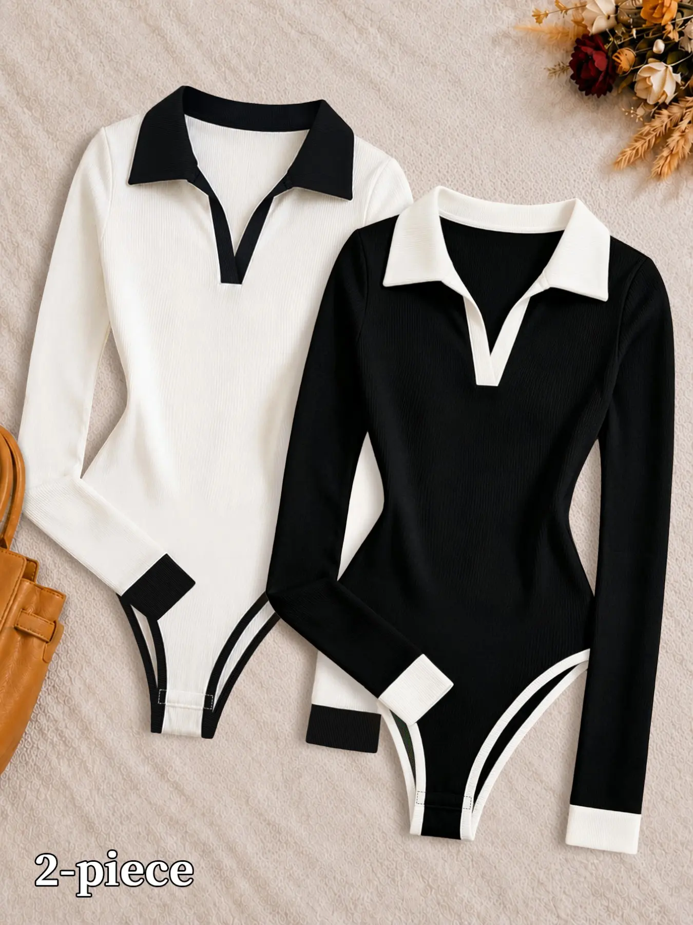Women's Four Seasons V-Neck Polo Romper Set, Slim-Fitting Knit Fabric, Perfect for Daily Wear, Casual Shopping, Bar Outing