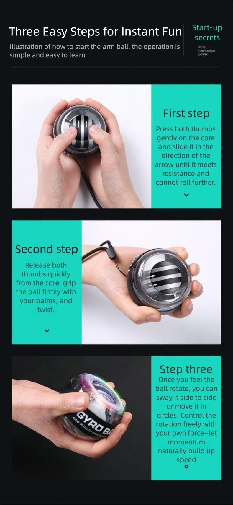 Gyro Ball Auto-Start| Ultimate Portable Wrist & Forearm Trainer for Athletes, Office Workers & Fitness Lovers – Build Grip Strength, Relieve Pain & Tone Muscles Anywhere at Home, Gym or Office