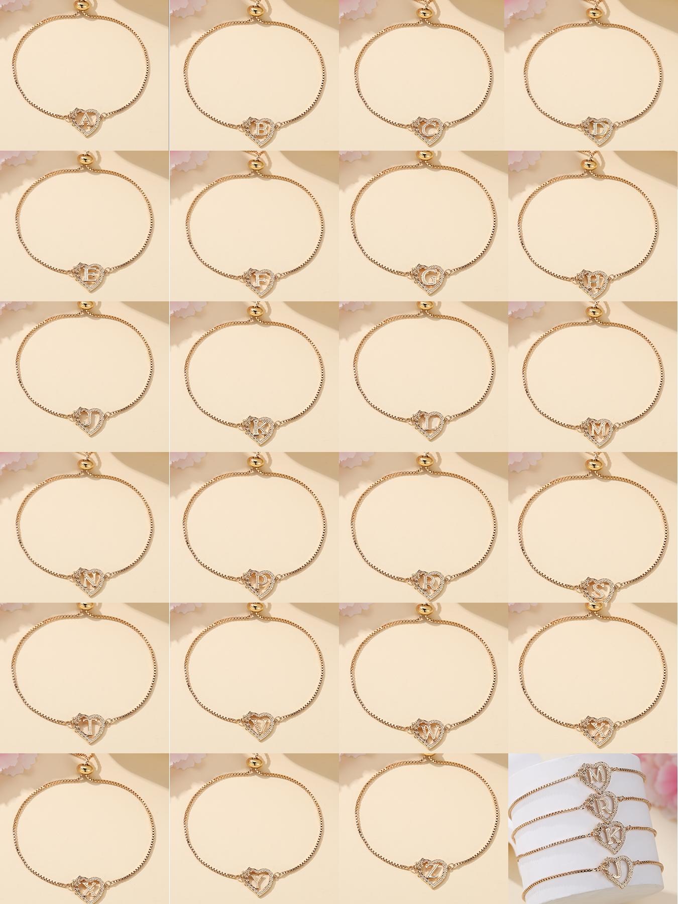 Women's Elegant Heart Design Initial Letter Charm Bracelet, Heart Shaped Bracelet, Exquisite Trendy Bracelet, Letter Link Bracelet for Women & Girls As Gift