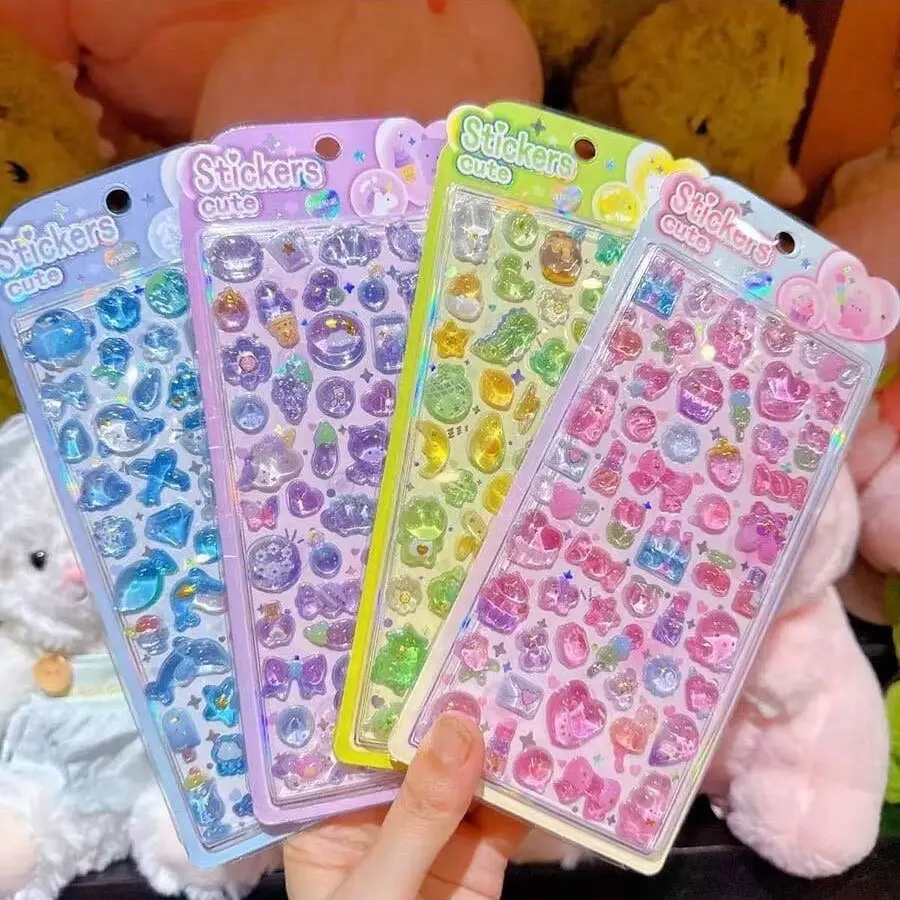 Cute 3D Crystal Embossed Stickers, Colorful Glitter Resin Stickers, Fun Cartoon Pet Animal Decorations, Ideal for Crafts, Phones, Water Bottles