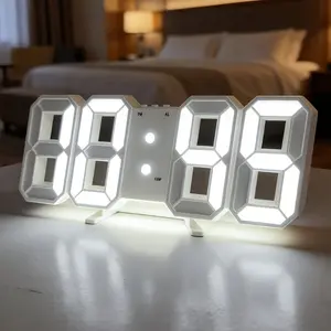 1Pc Modern 3D LED Electronic Alarm Clock, White Casing Design, Clear Night Light Shows Date & Temperature With 24-Hour Time Format. Power Saving, Ideal For Deep Sleep, Perfect Decor Clock For Bedroom And Kitchen Indoor Use