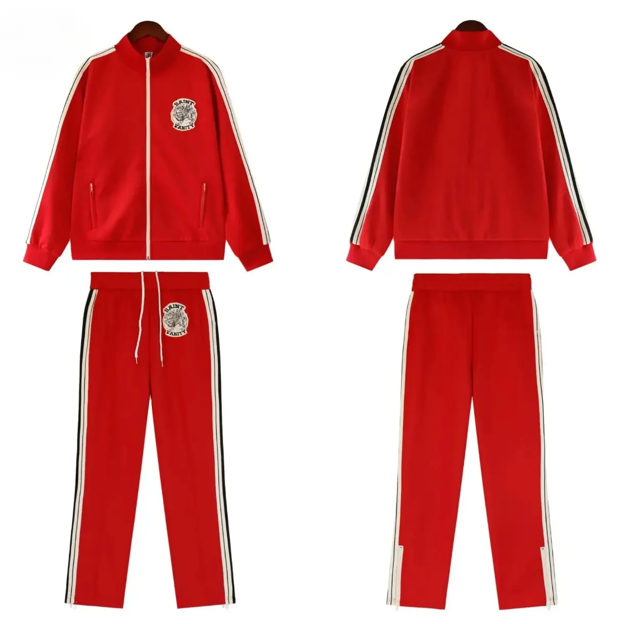 SAINT Vintage Track Suit Set, Striped Sleeve Zip Jacket & Matching Pants, Oversized Y2K Hip Hop Streetwear Outfit, Lightweight Casual Athletic Travel Fashion Unisex