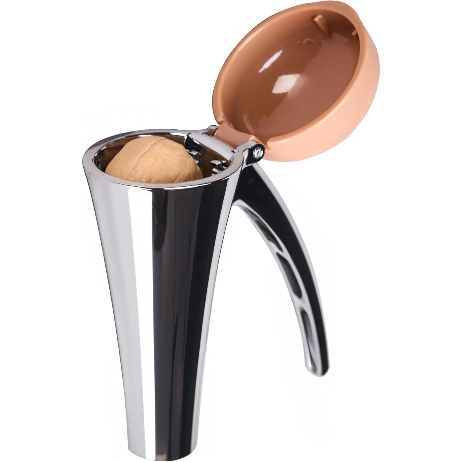 Heavy-Duty Kitchen Utensils Nutcracker – Medium-Large Nut Cracker with Splash-Proof Brown Lid, Long Leverage, Ergonomic Handle, and Spring Return for Walnuts, Pecans