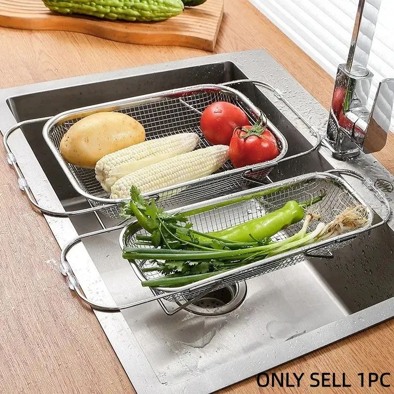 Drain Basket Stainless Steel Vegetable Basket Retractable Kitchen Basket for Vegetables Fruits Pasta Dishes Practical Tools