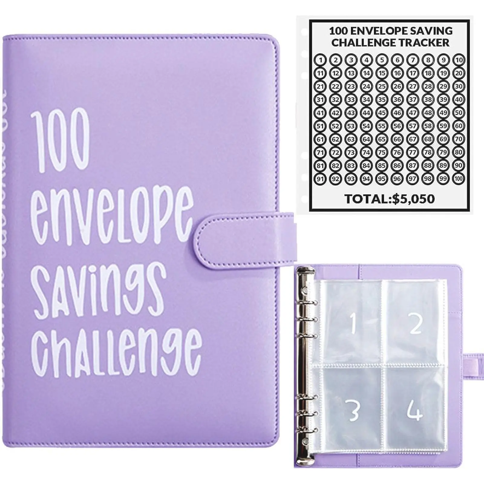 【Christmas gifts】100 Envelopes Money Saving Challenge Binder, Budget Binder Savings Challenges Book with Cash Envelopes, A5 Budget Planner Book to Save $5,050,Tiktok Hit budget planner