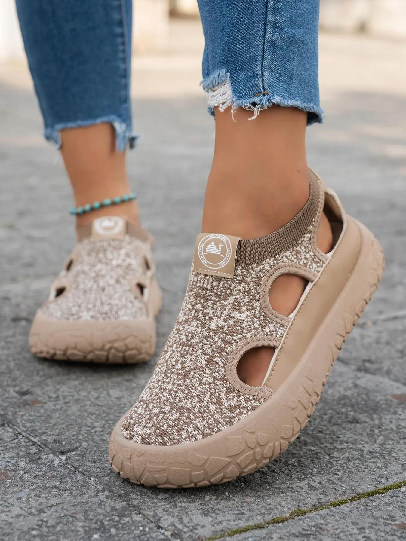 Women's 2026 New Summer Breathable Cut-Out Slip-On Sneakers, Casual Low-Top Round Toe Shoes, Comfortable Rubber Sole, All Seasons