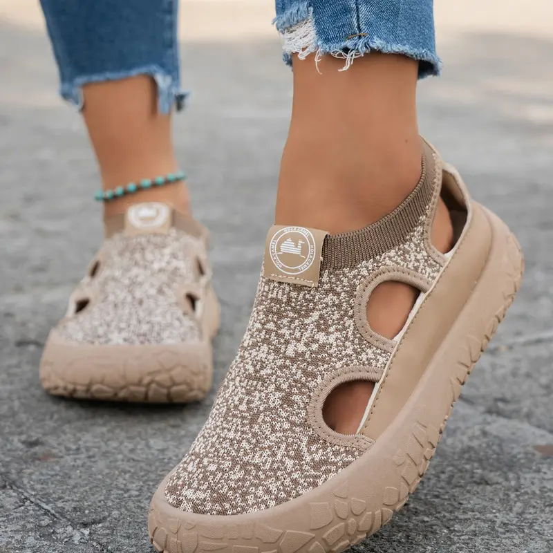 Women's 2026 New Summer Breathable Cut-Out Slip-On Sneakers, Casual Low-Top Round Toe Shoes, Comfortable Rubber Sole, All Seasons, Casual Lifestyle Footwear