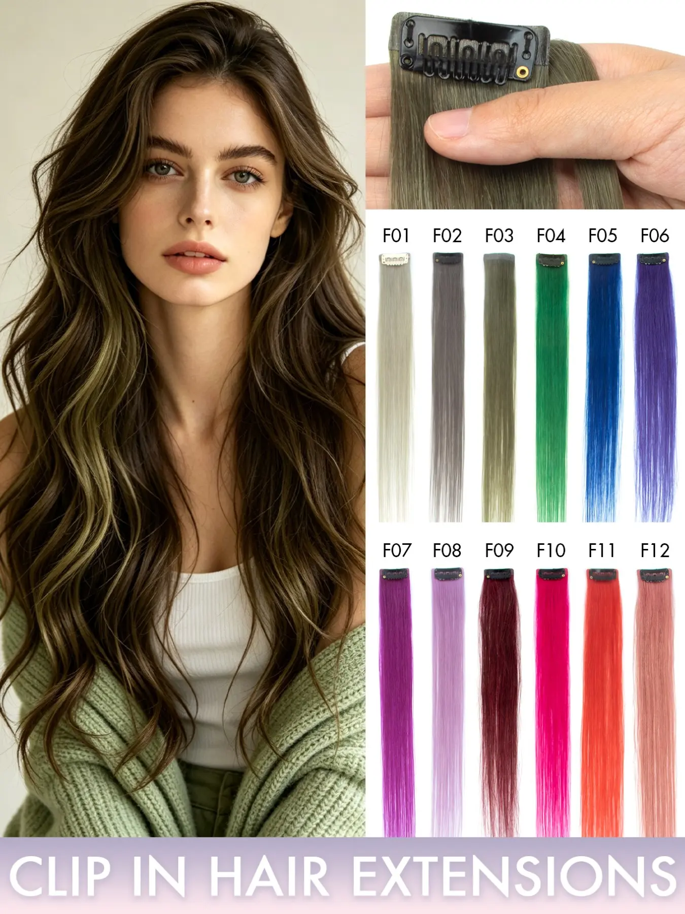 Clip in Hair Extensions Human Hair Extensions Hairpieces Pop up Highlights Color Straight Invisiable Halloween Costumes For Holiday Festival Essentials Bride Gift Makeup Travel Holiday Essential Pink Y2k Cute Stuff Cosplay Wedding Cute