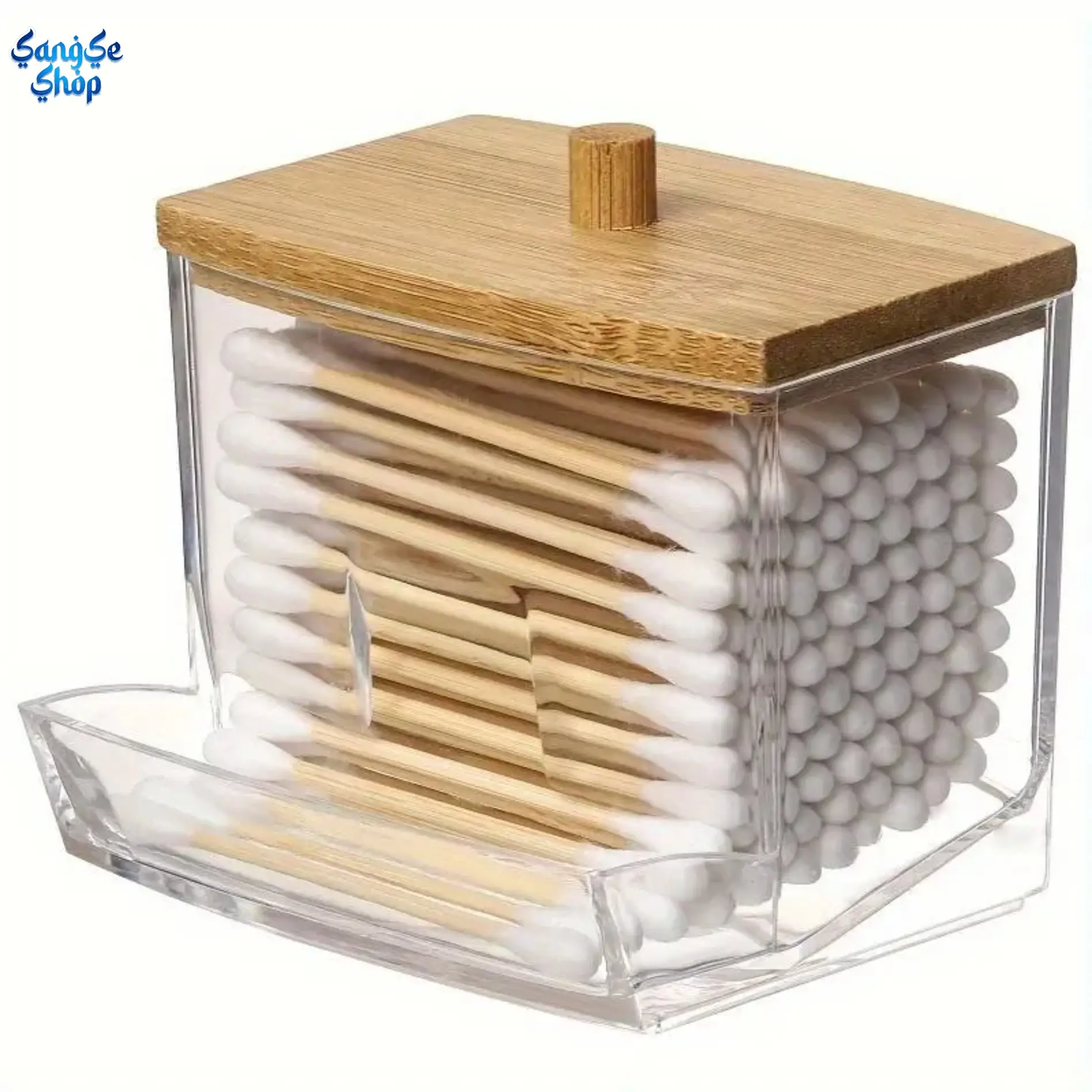Clear Acrylic Cotton Swab Holder with Bamboo Lid, Transparent Bathroom Storage Organizer, Portable Makeup & Skincare Container for Cotton Swabs, Pads & Small Essentials, Minimalist Multi-Purpose Organizer for Bathroom, Bedroom, Dorm & Vanity Use