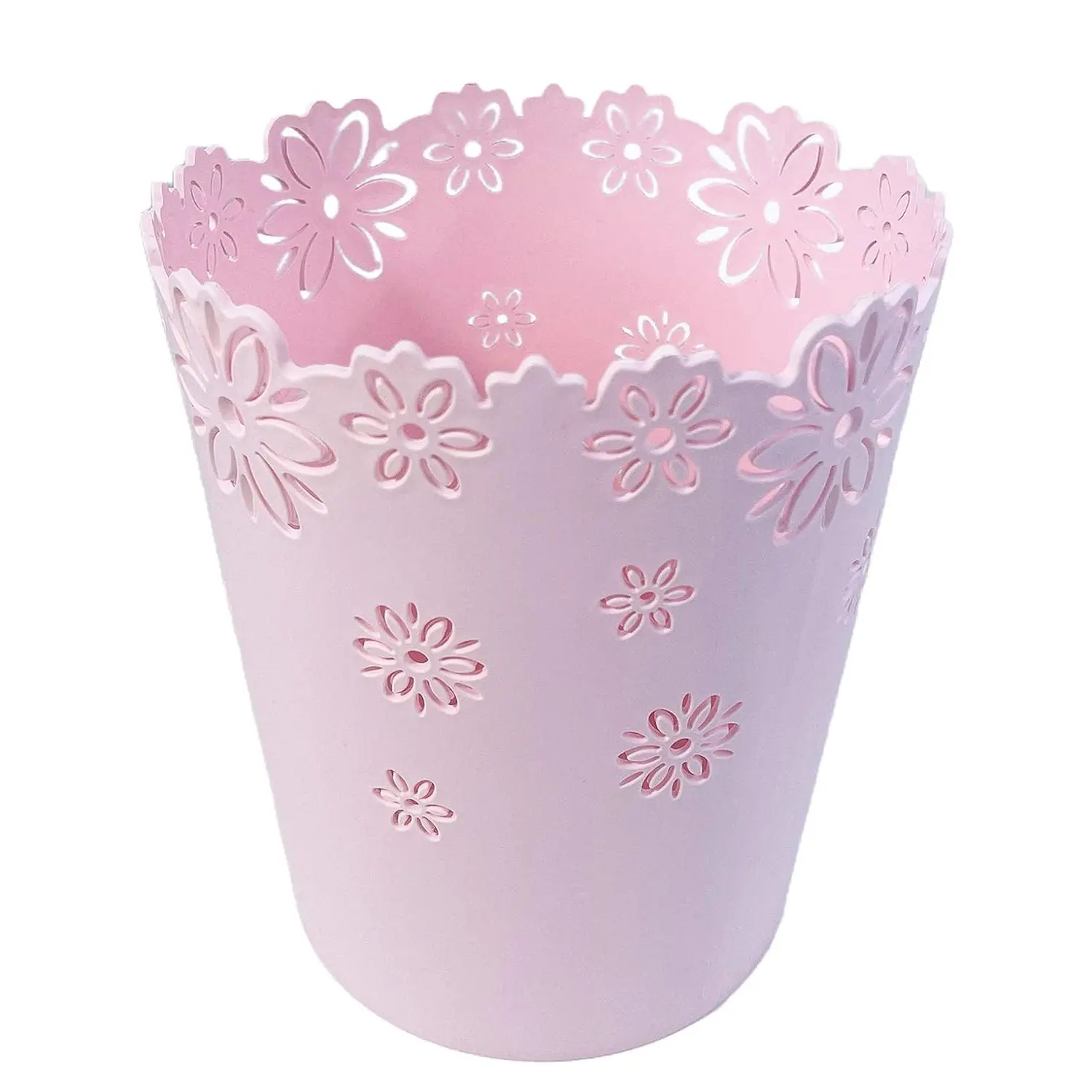Wastebasket, Hollow Flower Shape Plastic Lidless Wastepaper Baskets Trash Can (Pink, Mini)