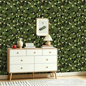 Seamless Peel and Stick Wallpaper, Tropical Leaf Pattern, Removable Self-Adhesive Wall Decal, High-Quality Fade-Resistant, Ideal for Home & Commercial Use