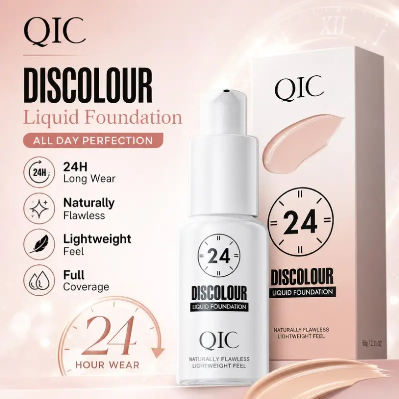 Liquid Color Changing Foundation, Full Coverage High Coverage Flawless Base Makeup, Long Lasting Non Greasy Matte Makeup Finish Foundation for All Skin Types with Makeup Brush and Sponge Applicator Kit