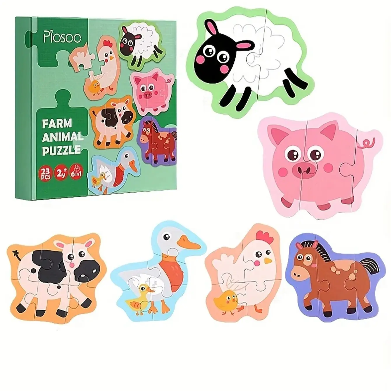 Four-In-One Farm Animal Puzzle Set, Cartoon Animals, Colorful and Cute, Promotes Hand-Eye Coordination, Suitable for Children