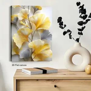 2D Flat Canvas 1pc Abstract Art Yellow and Gray Ginkgo Leaves Three Dimensional Des Canvas Wall Art, Framed and Ready to Hang, Suitable for Room Decor, Office Decor, Home Decor, Wall Art Decor, Bathroom Decor, Versatile Holiday Centerpiece, Perfect