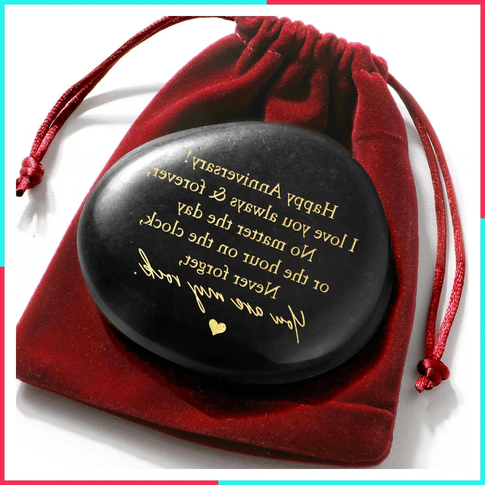 Happy Anniversary Engraved Stone Rock Gift for Men Women Him Husband - Romantic Wedding Sweetest Day Valentine's Day Present