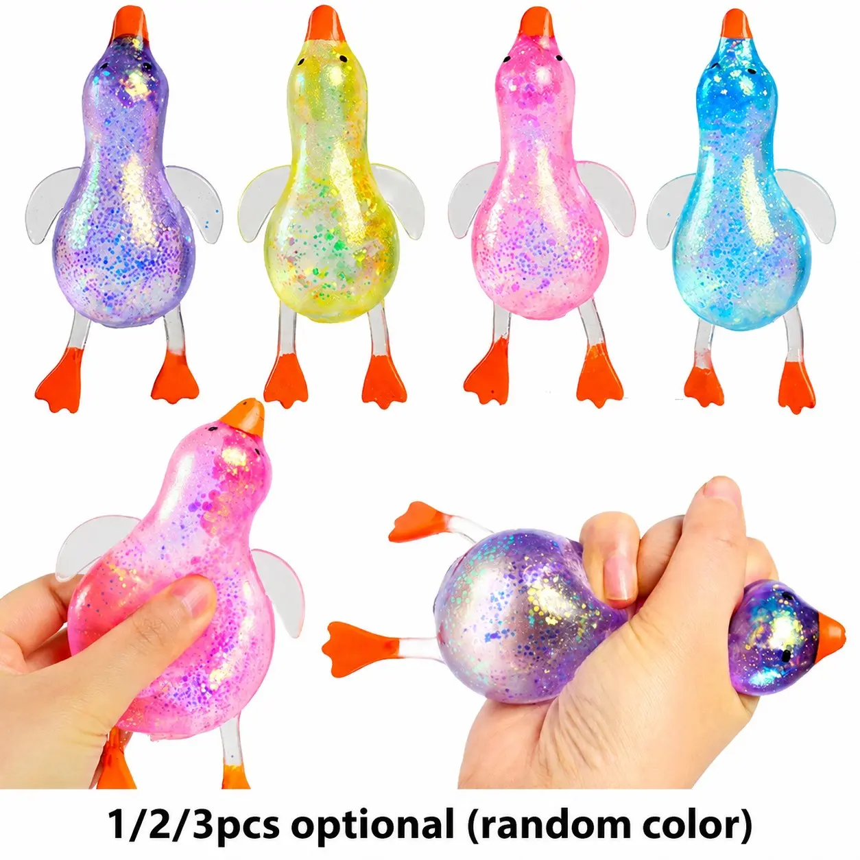 1 PC/2 PCS/3 PCS Squishy Fidget Toy Set, Soft Slow-Return Stress Relief, Aurora Crystal Duck(random color),Portable Unisex Gift, Ideal for Ages 14+, Perfect Holiday Present