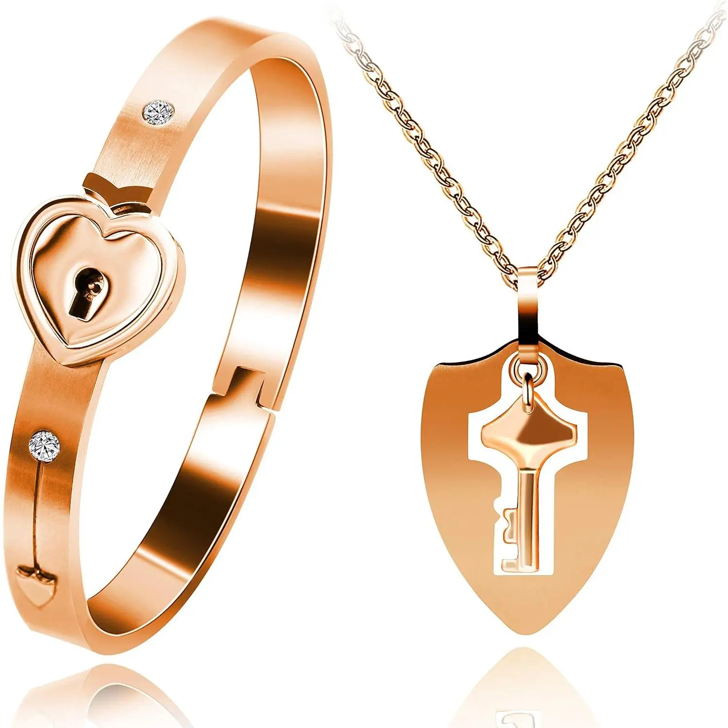 Shield Key Pendant Necklace and Lock Bracelet for Girls Boys Couple Necklace Bracelet Set for Men and Women Anniversary Birthday , You Hold the Key to My Heart Y473/Y474
