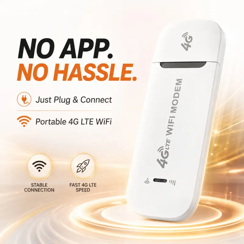 USB Stick 4G LTE Portable Travel WiFi Hotspot 150Mbps Stable Wireless Signal Smart IC Chip Full European LTE Band Coverage Plug And Play Secure Encrypted WiFi For Outdoor Camping Business Trip Rental Apartment Daily Use