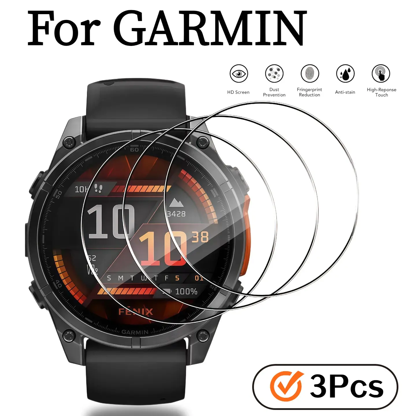 3-Pack Watch Screen Protector for Garmin Fenix 8 Amoled/solar, Forerunner 255/955, Approach S70, Ar Anti-Reflection, Precise Fit