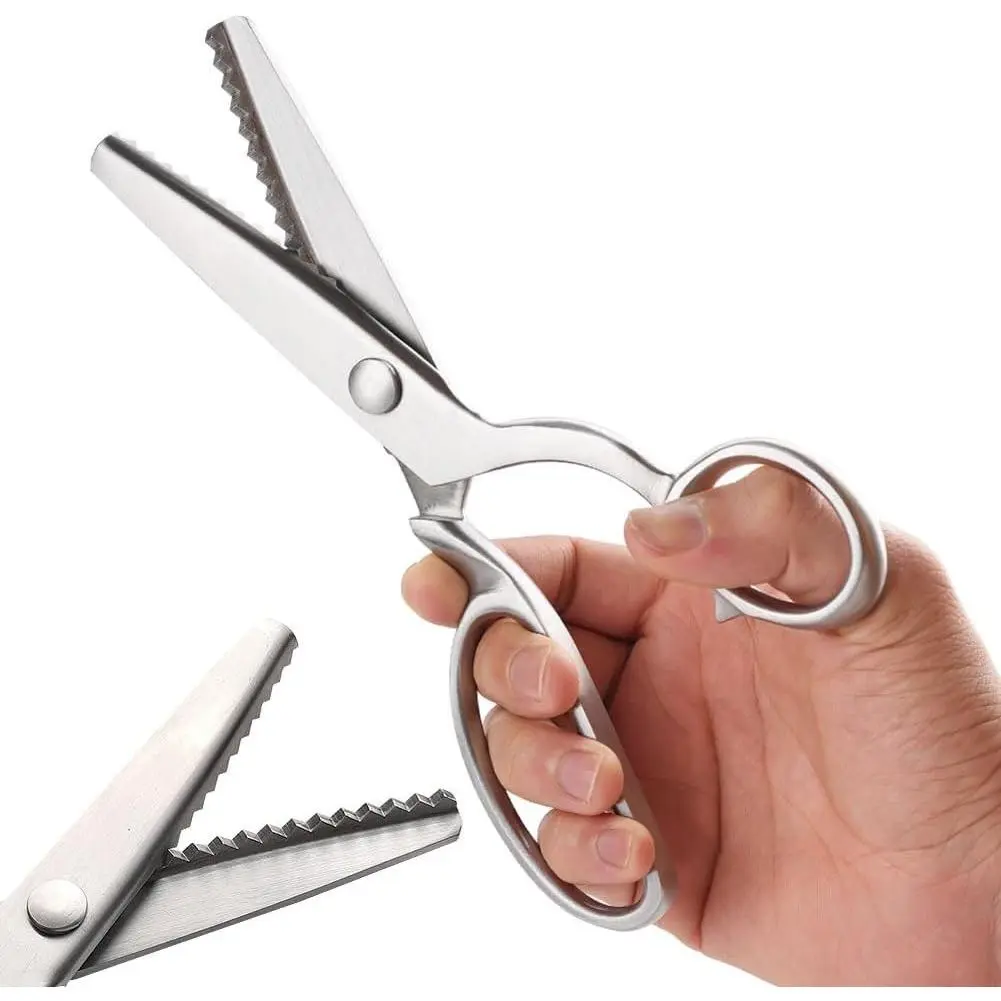100% Full Stainless Steel Heavy Duty Sharpe Decorative Edge Zig Zag Pinking Scissors Professional All-Metal Shears for Fabric, Paper, DIY Crafts, and Sewing Projects