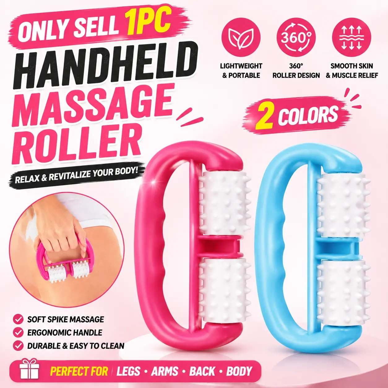 1 pc Handheld Beauty Massager Fat Removal Skin Tightening Body Mini Roller Massager Chest Back Lumbar Massager Shaping Slimming Legs