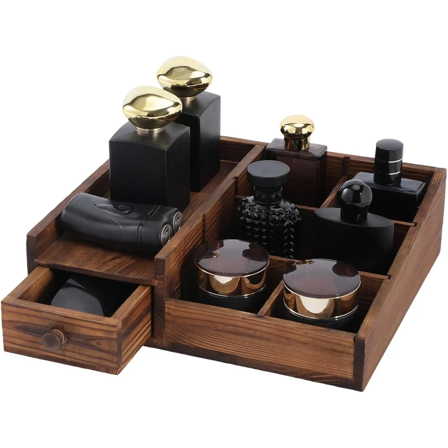 Organizer for Men,Bathroom Countertop Organizers,Perfume Organizer,Cologne Organizers,Bathroom Storage,Perfume Stand,Dresser Organizer,Desk Organizer,Gifts for Men,Adjustable Partition(Bourbon Brown)