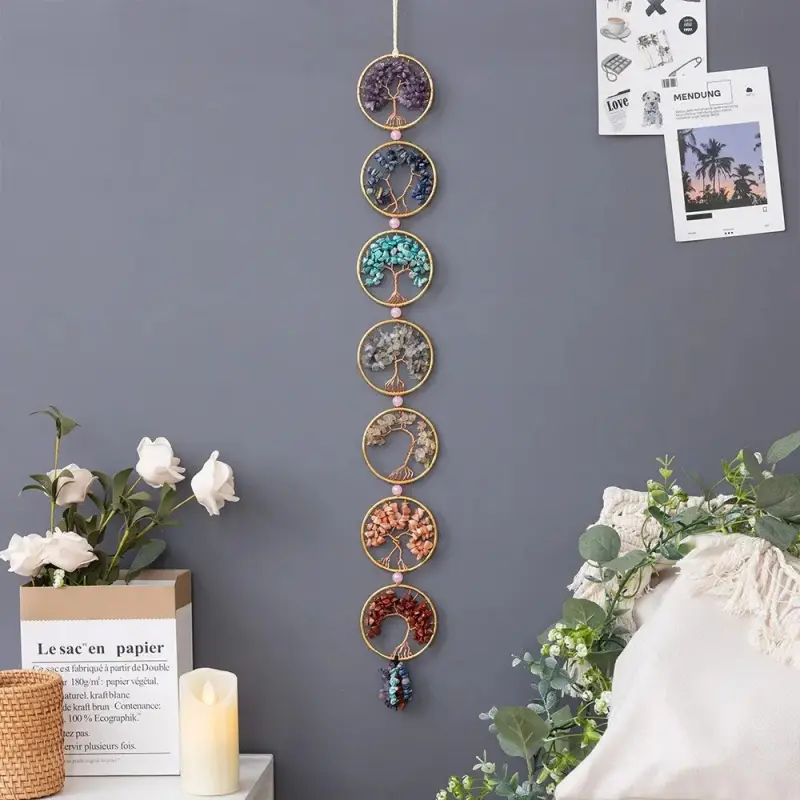 [Moon Crystal Ornament] 1pc Moon Crystal Wall Ornament - Handmade Boho Style Dream Catcher with Natural Tree of Life Design, Gemstones & Dreamcatchers for Home Decor, Garden, or Room Accent, Moon Decor