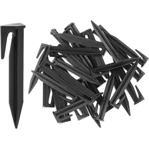 Plastic Boundary Wire Stakes, 200 Pcs, 3.35in, Black, Bayonet Tip, Garden Edging, Lawn Nails, Wire Pegs, Landscape Anchoring Spikes, Pet Fence, Mower Compatible