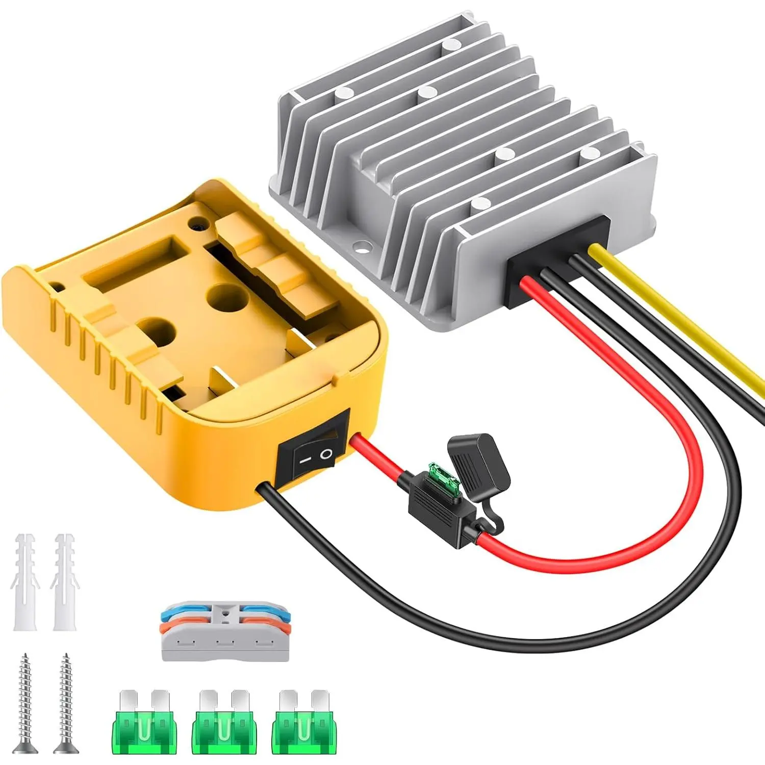 20V to 12V Step Down Buck Converter, 12V 20A 240W DC Voltage Reducer for 20V Batteries & Golf Carts, Motor Power Tool Accessory with Over Discharge/Overload Safe Protection, Switch Control, Fuse & ABS Plastic Housing