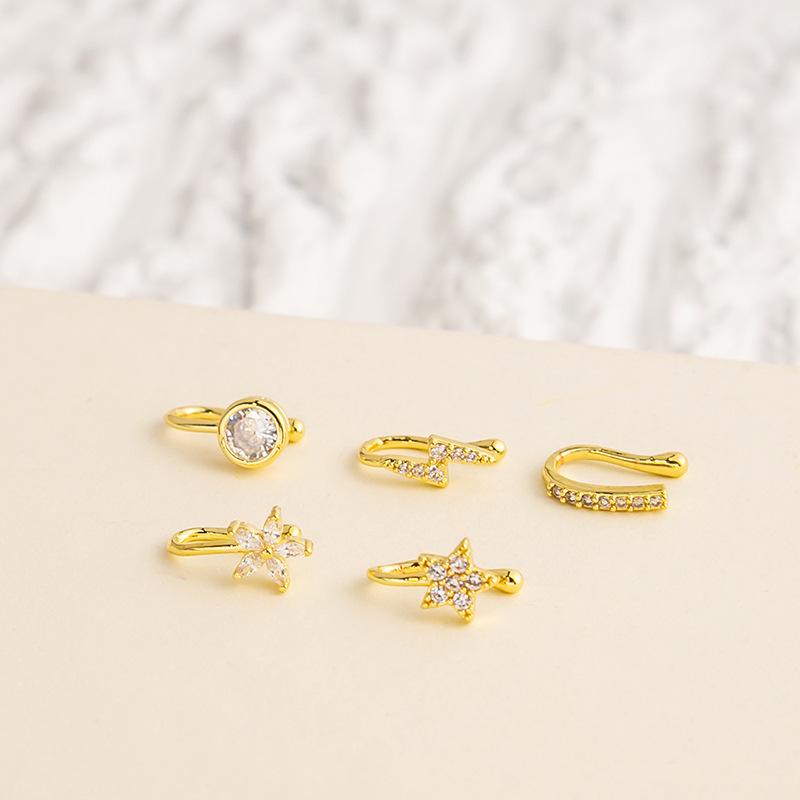 New star-shaped nose ring, simple U-shaped copper micro-inlaid non-piercing nose stud, trendy accessory