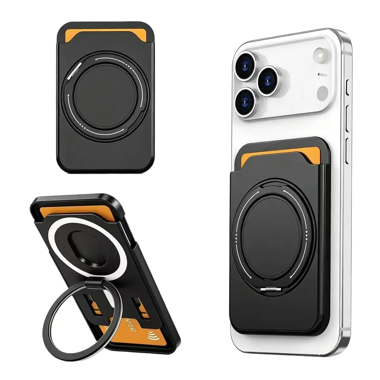 Universal magnetic card wallet with 360 ° rotatable stand, slot credit and debit card holders, including additional auxiliary magnetic patches, portable pocket card holder, compatible with iPhone, Samsung, Xiaomi, and all smartphones Phone Accessories