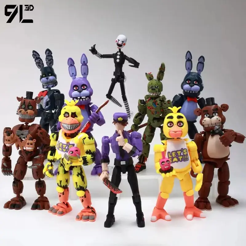 9L3D Printed FNAF Series Horror Theme Articulated Action Figure - Fazbear's Purple Guy Springtrap Collectible Doll, 13~15cm Tall (14cm/5.5inches) Lucky13 Dummy Titan13 Anime Model Toy with Interchangeable Parts