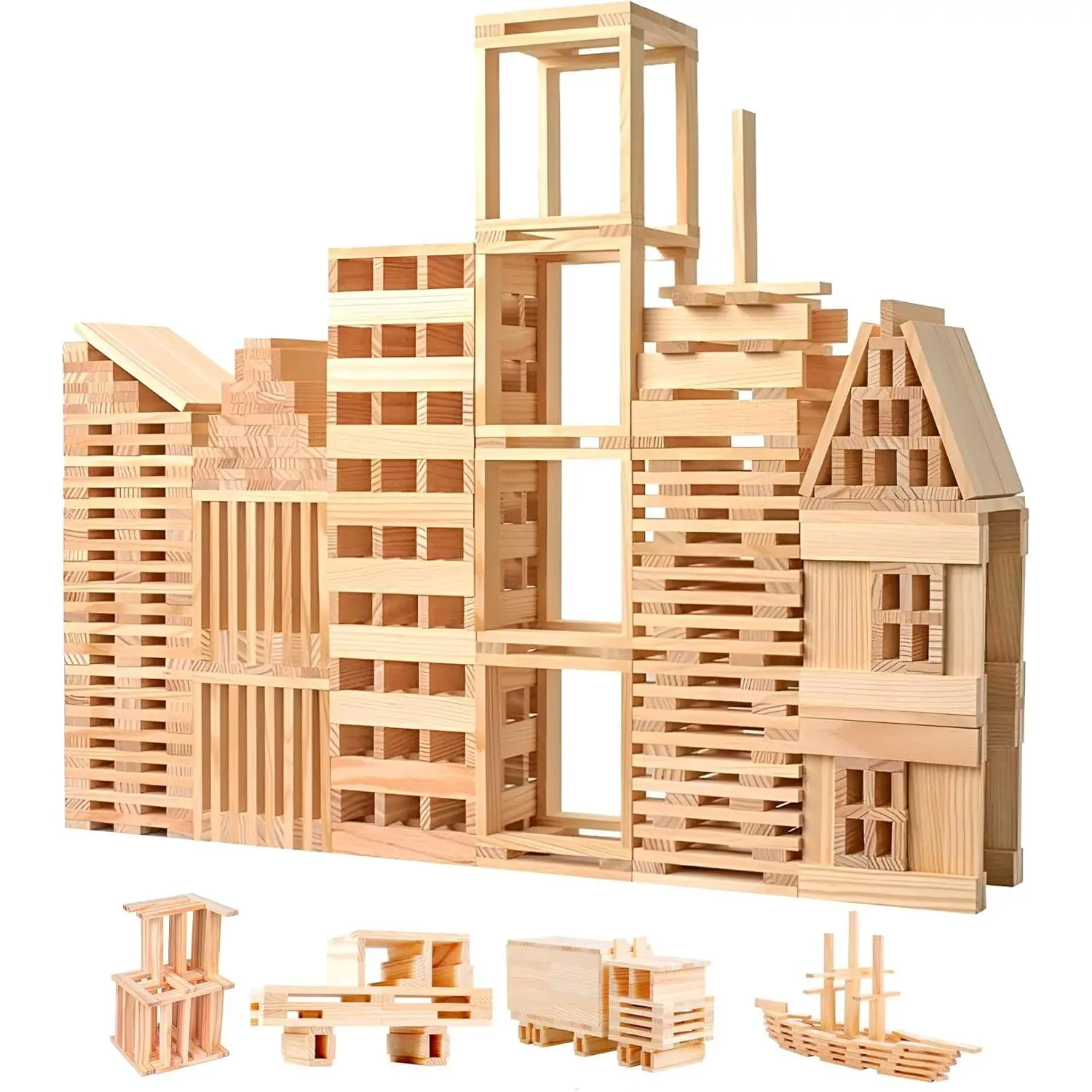 Wooden Building Blocks Set - 200-Piece Plank Block Construction Toys, STEM Educational Wood Toy for Kids and Toddlersfidget toys