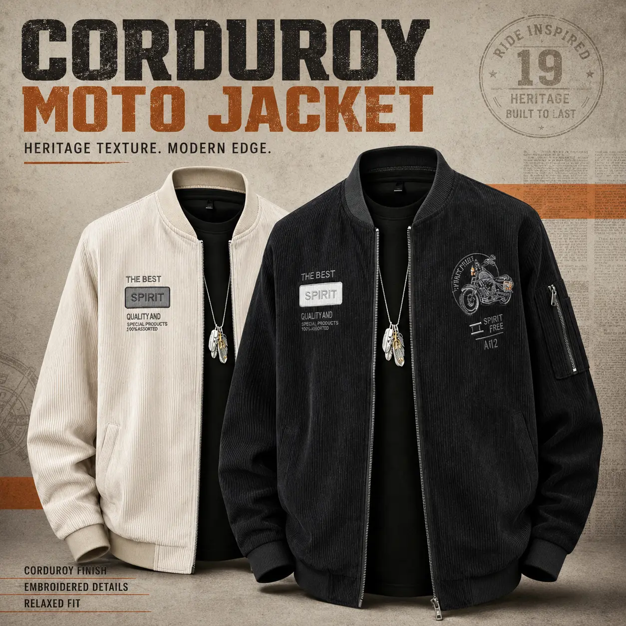 Men Embroidery Baseball Jacket Zip Up Stand Collar Bomber Coat Vintage Motorcycle Street Casual Outerwear
