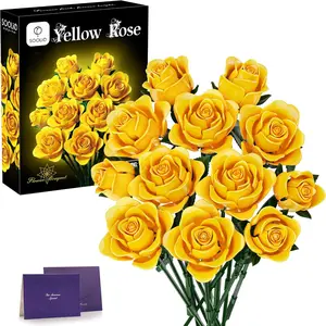 Yellow Rose Bouquet Building Set, 530 PCS Artificial Flower Botanical Collection for Adults, Home Decor Romantic Gift for Valentine's Day, Anniversary for Her & Him