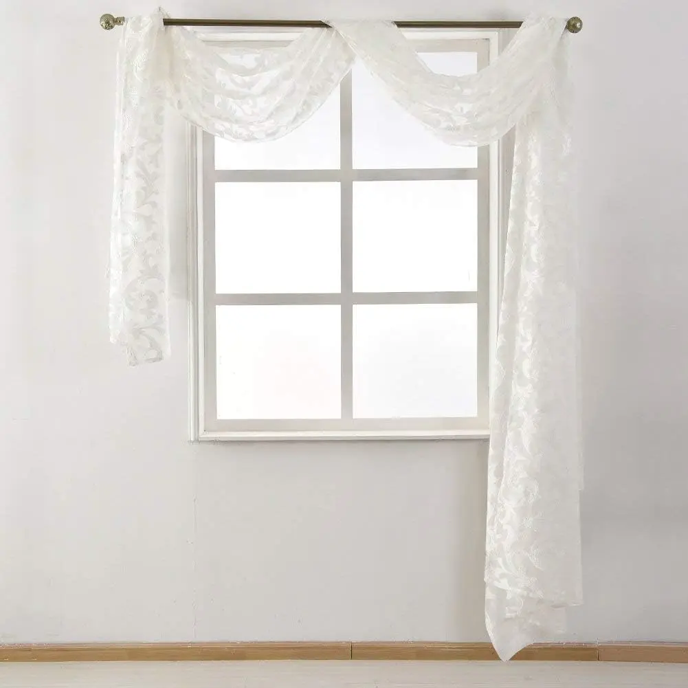 White Jacquard Sheer Bed Canopy Curtain Scarf,  Semi-Sheer Headboard Gazebo Drape, Living Room   Country  Decor Wedding Arch
