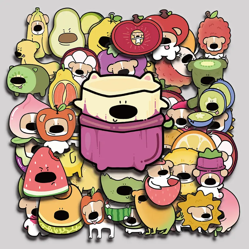 50PCS Fruit Big-Nose Dog Aesthetic Vinyl Stickers Pack for Laptop Water Bottle Phone Case Skateboard Journal Scrapbook DIY Decoration
