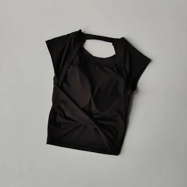 Women's Backless Cross Sports Bra, Cropped Yoga Tank Top with Built-in Pads, Quick-Dry Elastic Fit for Gym Workouts, Asian Sizes