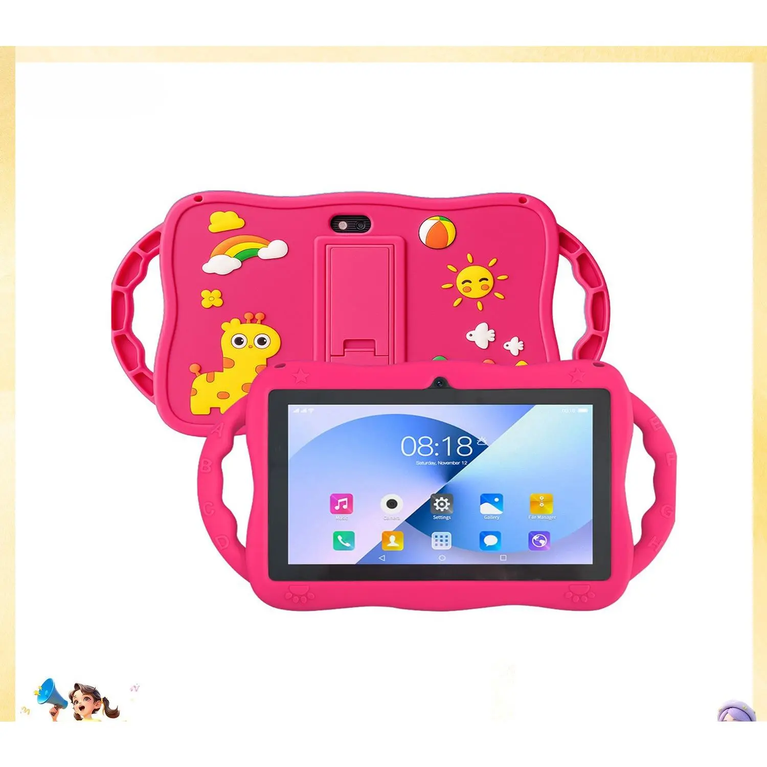 7-Inch Giraffe Kids Educational Learning Tablet Android 8 Dual Camera Early Education Learning Machine Big Screen,4G