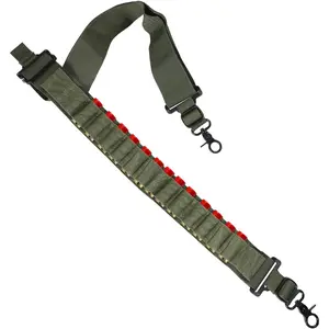 Tactical Adjustable Ammo Sling Gear with Carabiner Buckle - 12/20 Gauge 15-Shell Shell Belt Holder, Small Game Hunting Outdoor Sports Accessory