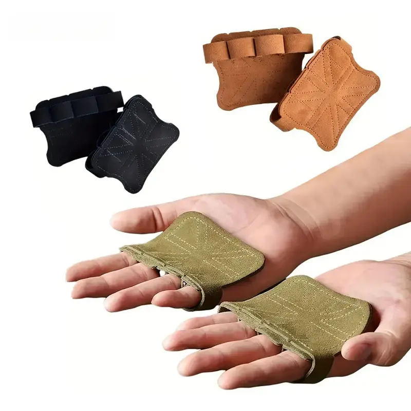 PU Leather 4 Finger Hand Grips, Unisex Palm Protectors with Anti-Slip Grip and Callus Guard for Weight Lifting, Crossfit & Pull Ups