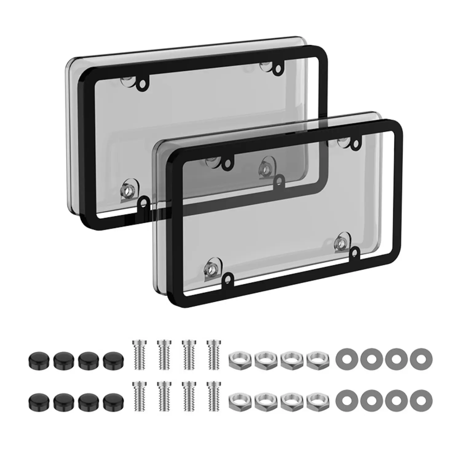 2-Pack Smoked Tinted Plate Frames and Bubble Shields, Rust-Proof Vehicle Accessories for Cars, Anti-Theft & Weatherproof with Universal US Fit & Screws, Automotive, License Plate Protector, Auto Accessories, Tinted Plate Covers