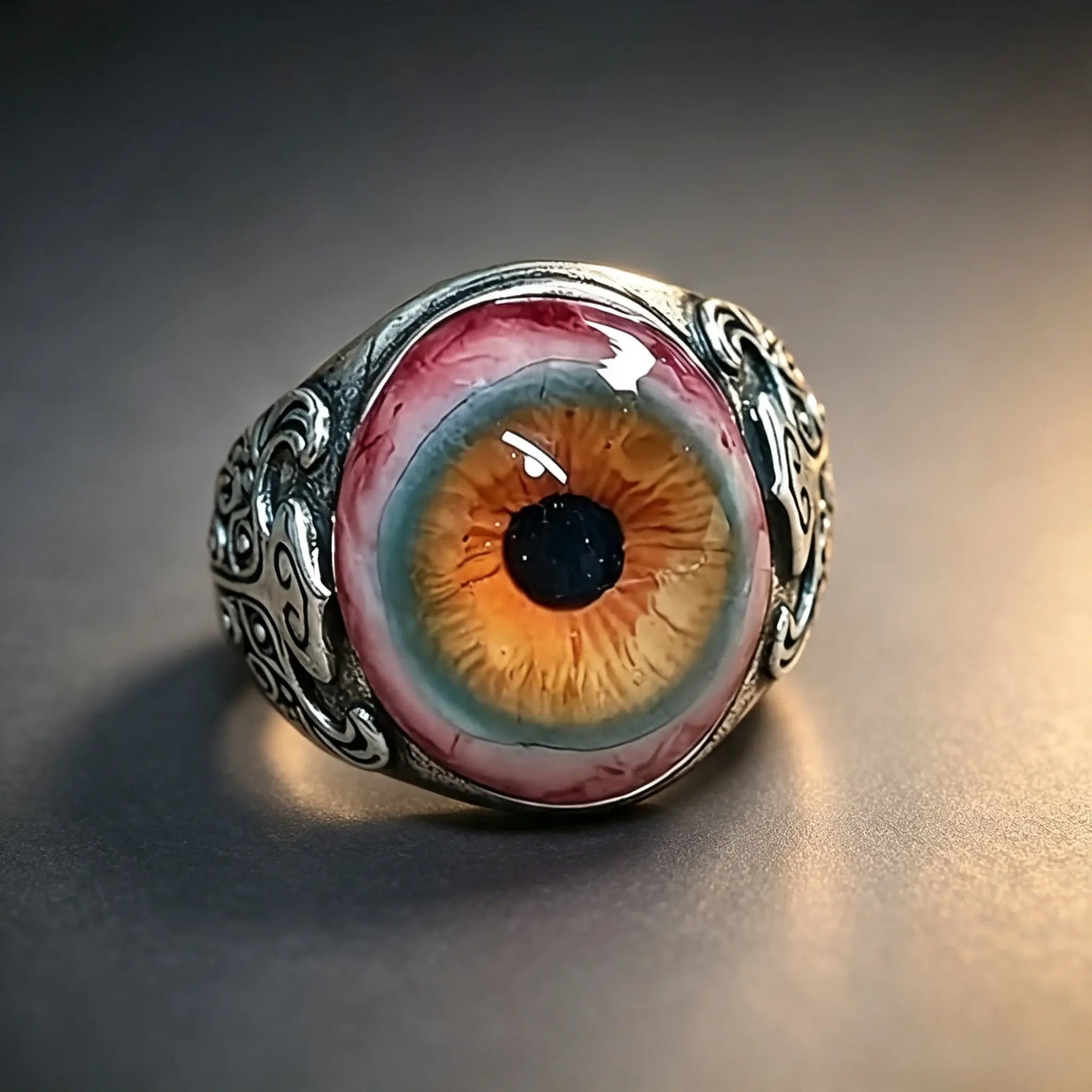 Vintage Curtain Eye Open Ring, Exaggerated Realistic Blood-Red Eyeball Design, Edgy Statement Finger Ring for Daily Wear & Parties