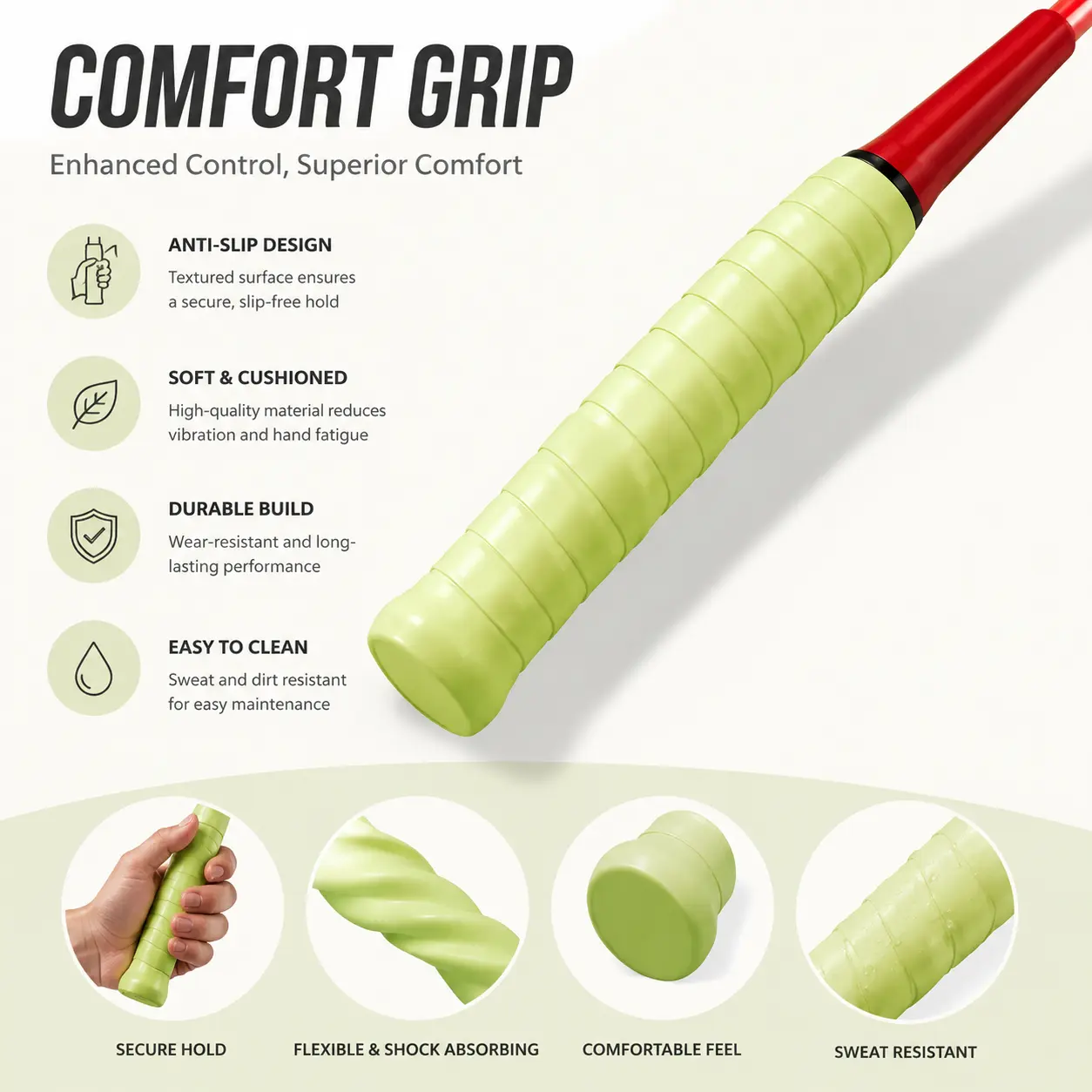 Natural Rubber Grip Tape for Tennis & Badminton Rackets, High-Performance Non-Slip Overgrip, Sweat-Absorbing and Soft Cushioned for Enhanced Traction, Racket Sports