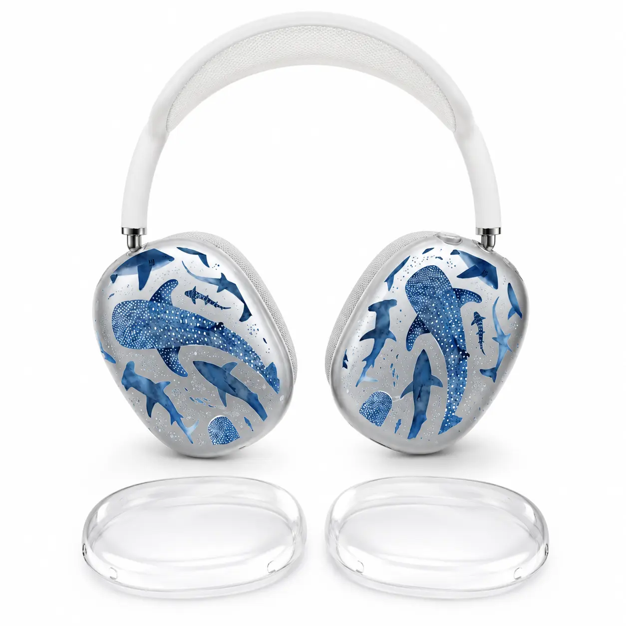Deep Sea Whale Headphone Cover - Transparent Soft Protective Case with Cartoon Ocean Print for Over-Ear Headphones and Daily Carry
