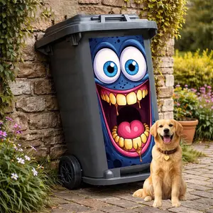 1pc Trash Can Sticker 37x82cm, Blue Face Cute Monster Design, Self-Adhesive Decorative Wall Decal, Kitchen Decor, Home Decoration